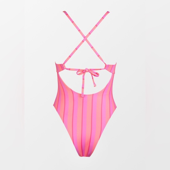 Cupshe passion cheeky high leg Pink and Purple Striped Swimsuit Sz S nwt, 014 - Picture 3 of 4